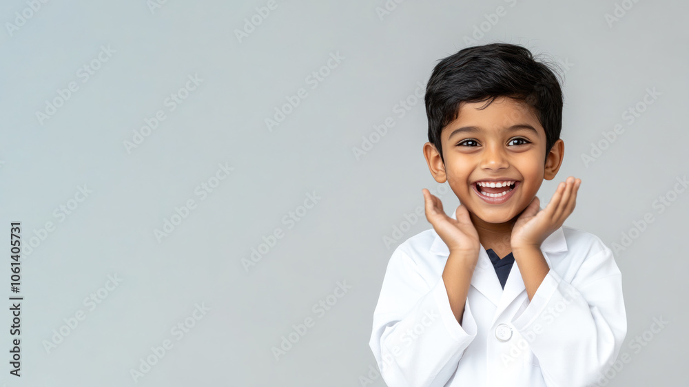 Indian little boy smiling excited wearing doctor lab coat image ideals Indian little boy smiling excited wearing doctor lab coat image ideals