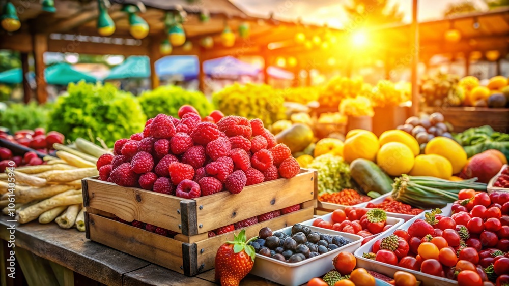 Fresh Raspberries at a Vibrant Market Stall - Berries, Organic Produce, Farmers Market, Healthy Eating, Colorful Display, Seasonal Fruits, Nature's Bounty, Market Vibes, Freshness, Local Agriculture, Fresh Raspberries at a Vibrant Market Stall - Berries, Organic Produce, Farmers Market, Healthy Eating, Colorful Display, Seasonal Fruits, Nature's Bounty, Market Vibes, Freshness, Local Agriculture,