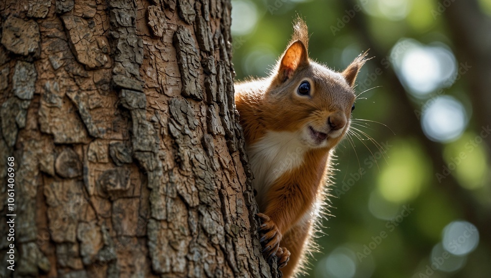 landscape photo of a brown squirrel climbing a tree made by AI generative landscape photo of a brown squirrel climbing a tree made by AI generative