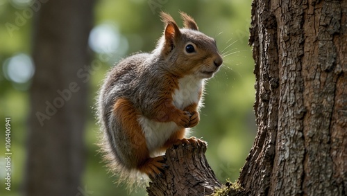 photo of a squirrel climbing a tree in the park made by AI generative 