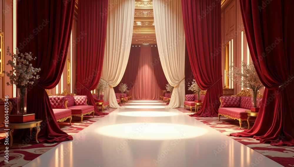 Elegant Indoor Fashion Show Background with Luxurious Textures and Colors Elegant Indoor Fashion Show Background with Luxurious Textures and Colors