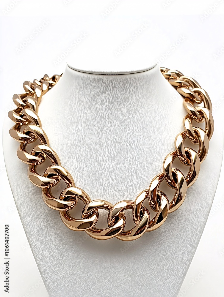 An exquisite chain necklace gleams against a clean backdrop, showcasing its detailed craftsmanship and lustrous finish. An exquisite chain necklace gleams against a clean backdrop, showcasing its detailed craftsmanship and lustrous finish.