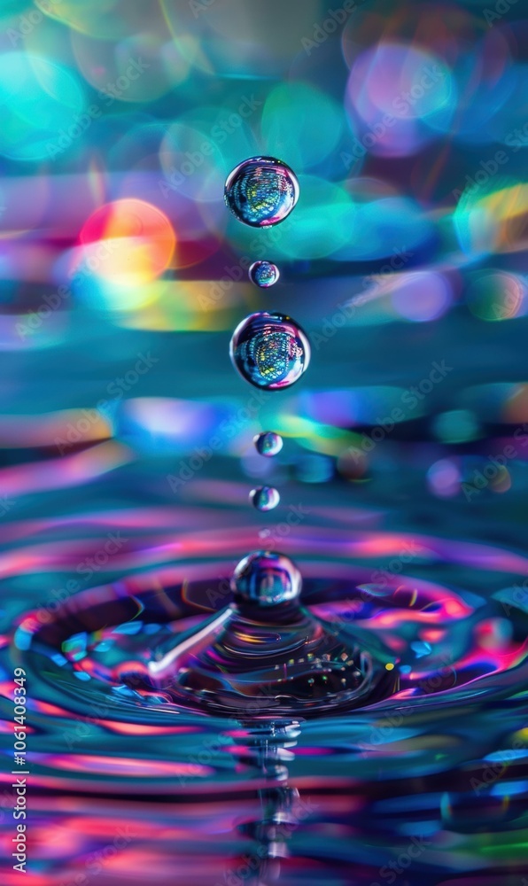 Water drops falling into water creating ripples. AI. Water drops falling into water creating ripples. AI.