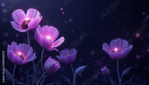 Glowing Purple Poppies with Intricate Textures and Curved Stems.