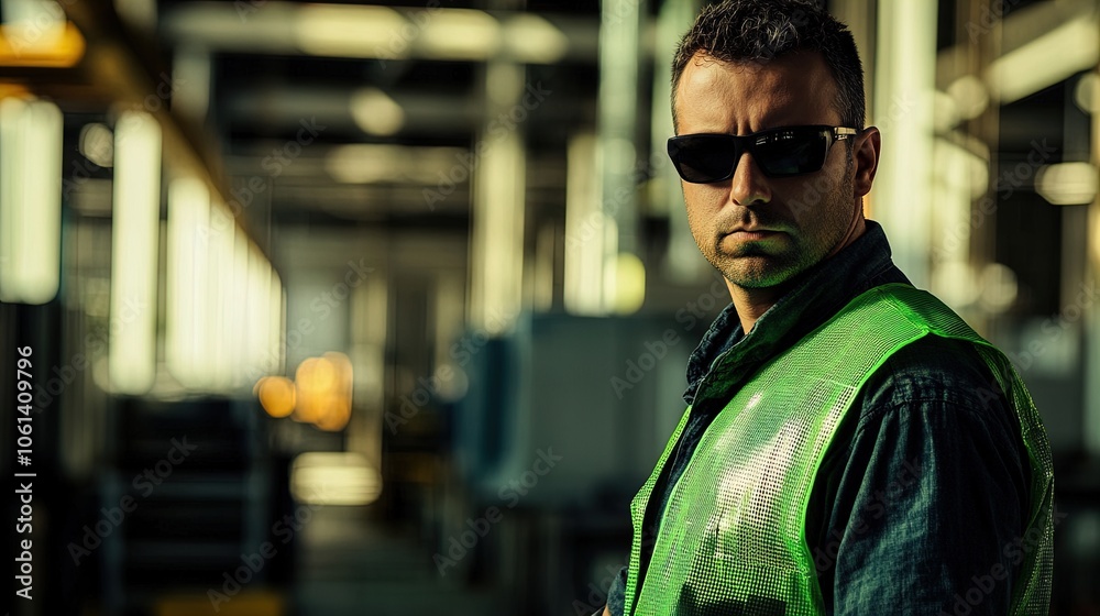 Dynamic Foreman in Green Reflective Vest: Capture the Industrial Spirit for Your Sports Interior Poster