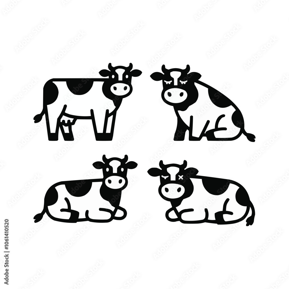 Fototapeta premium Cow icon set black and white