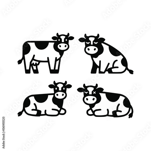 Cow icon set black and white