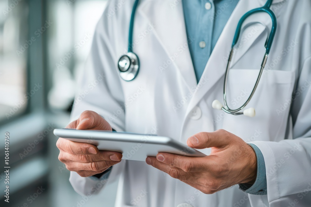 Medical Professional Using Tablet in Clinical Setting Medical Professional Using Tablet in Clinical Setting