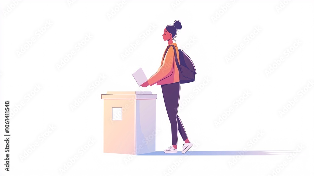A voter submitting a ballot into a clear box, symbolizing civic responsibility, in a sleek design against a white backdrop, perfect for election themes. A voter submitting a ballot into a clear box, symbolizing civic responsibility, in a sleek design against a white backdrop, perfect for election themes.