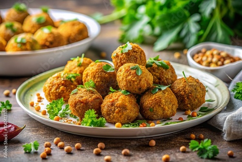 Golden Crispy Falafel Plate with Fresh Herbs and Spices - Delicious Vegetarian Snack