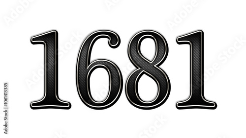 black metal 3d design of number 1681 on white background.