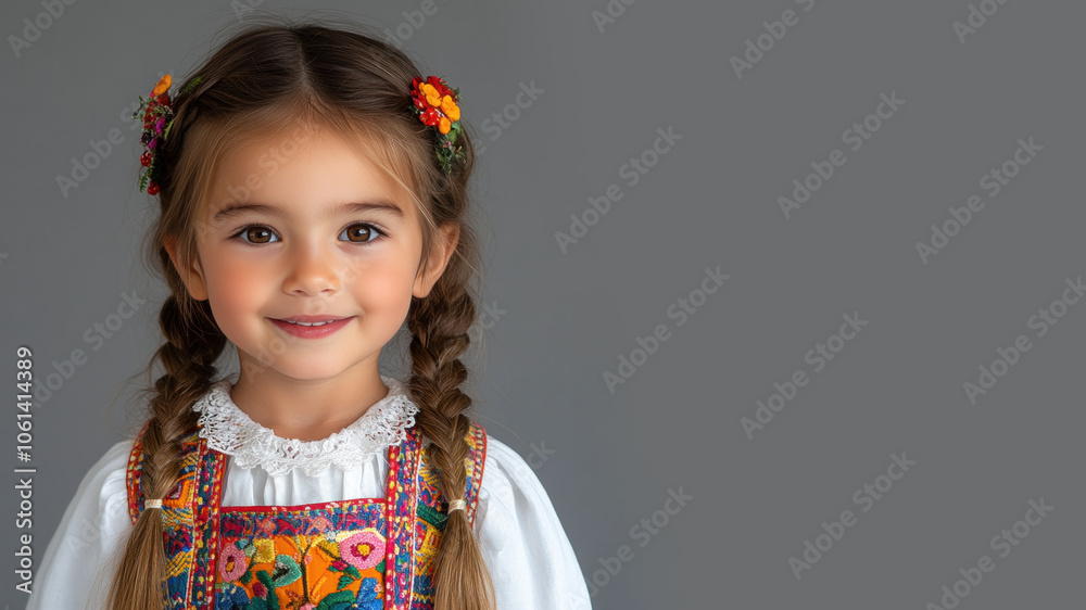 © pariketan - Germany little girl in traditional bunad folk costume isolated on gray © pariketan - Germany little girl in traditional bunad folk costume isolated on gray