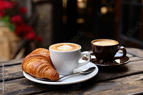 Experience the ideal italian breakfast  fresh croissants, aromatic coffee, and vibrant fruits
