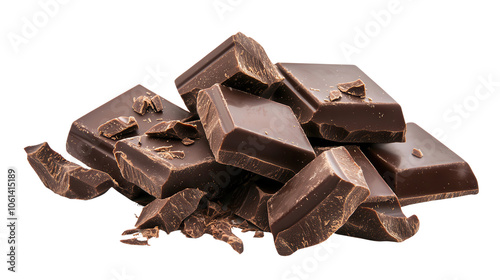Chocolate bar scraps isolated on transparent background png cut out