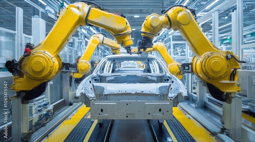 Automated Car Manufacturing Process in Modern Factory Automated Car Manufacturing Process in Modern Factory