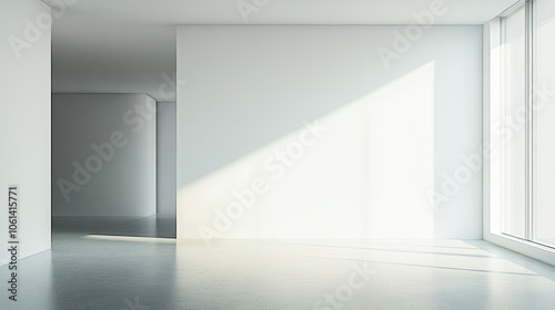 Minimalist White Room with Large Window and Sunbeams