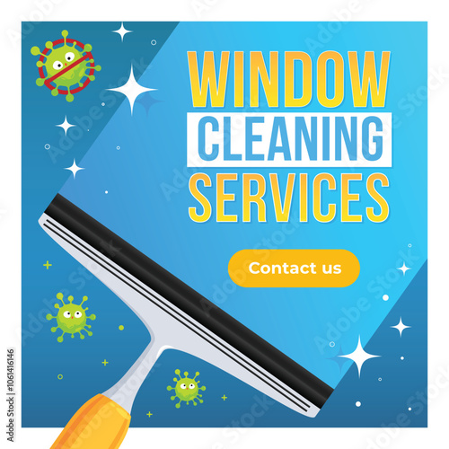 Window cleaner using a squeegee to wash. window cleaning service template.