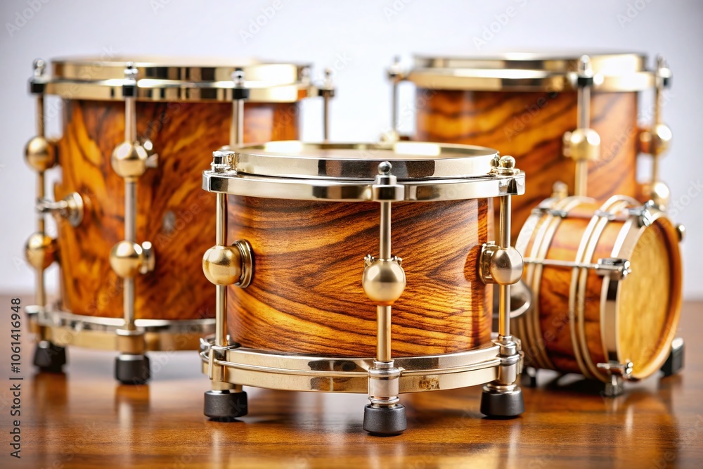 Obraz premium Handcrafted Wooden Percussion Drum Set Isolated on Transparent Background - Unique Musical Instruments, Artisan Craftsmanship, Tilt-Shift Photography