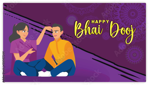 Happy bhai dooj in India. A sacred festival that celebrates between siblings. Diwali Festival concept. Flat vector illustration.