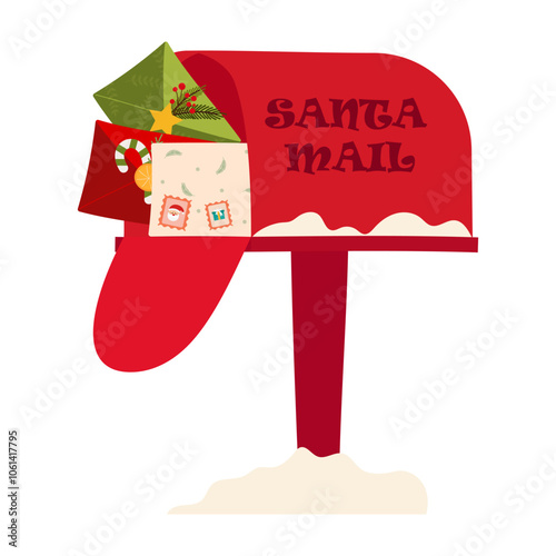 Christmas Envelope and Mailbox Illustrations. Happy New Year Holiday card