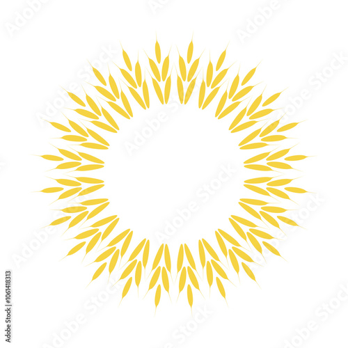 Wreath of wheat. Isolated on white. Silhouette, long, radial. Round frame, border. Winner, award, decorative element, banner.