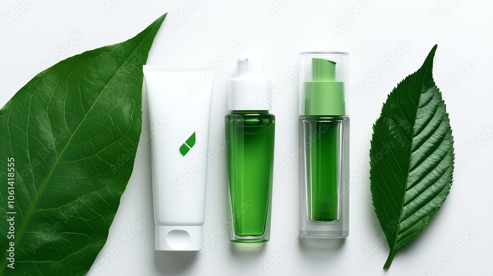 custom made wallpaper toronto digitalNatural skincare products with green leaves, showcasing organic ingredients