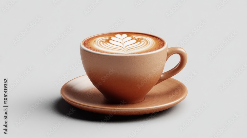 Isolated PNG of a cappuccino cup and saucer, latte art in foam, ready for use on any background or design. Isolated PNG of a cappuccino cup and saucer, latte art in foam, ready for use on any background or design.