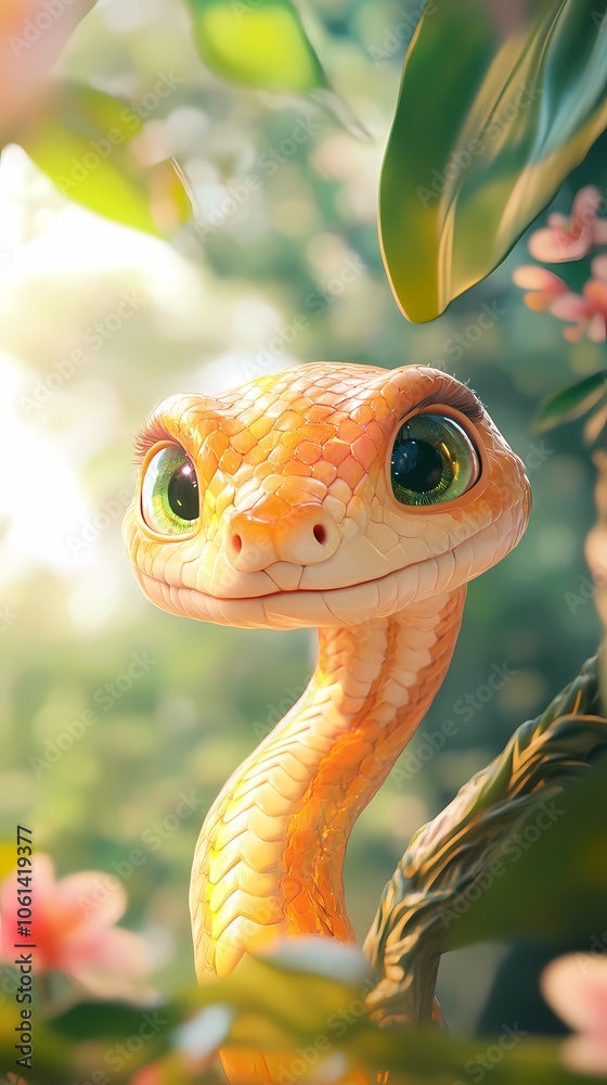 Traditional animation style smiling snake illustration poster background Traditional animation style smiling snake illustration poster background