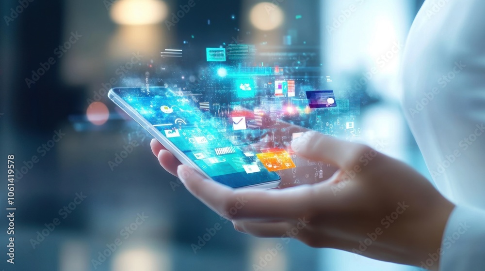 Futuristic Technology Smartphone with Holographic Interface