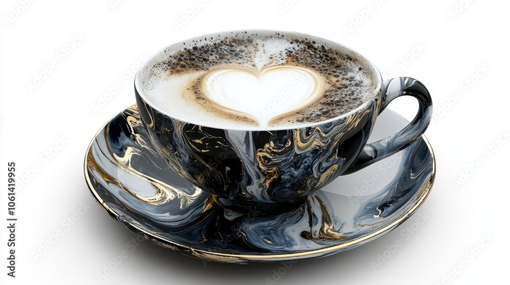 PNG image of cappuccino cup with saucer, foam art details clear, ideal for use on various backgrounds PNG image of cappuccino cup with saucer, foam art details clear, ideal for use on various backgrounds