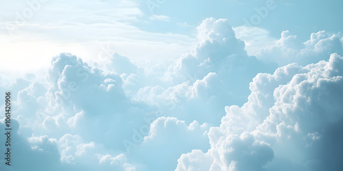 Above the Clouds: A serene vista of fluffy white clouds against a backdrop of a clear blue sky. The ethereal beauty of nature, a sense of tranquility and peace. photo