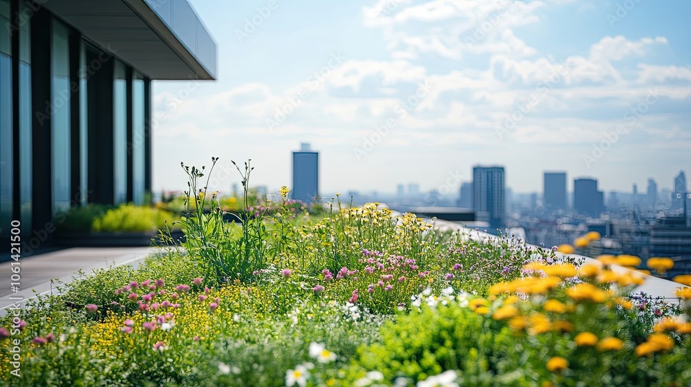 Rooftop Garden with City Skyline in the Background Rooftop Garden with City Skyline in the Background