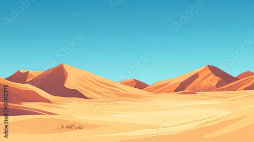 A Vast, Golden Desert Landscape Under a Clear Blue Sky