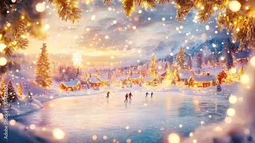 Miniature Christmas Village with Skaters