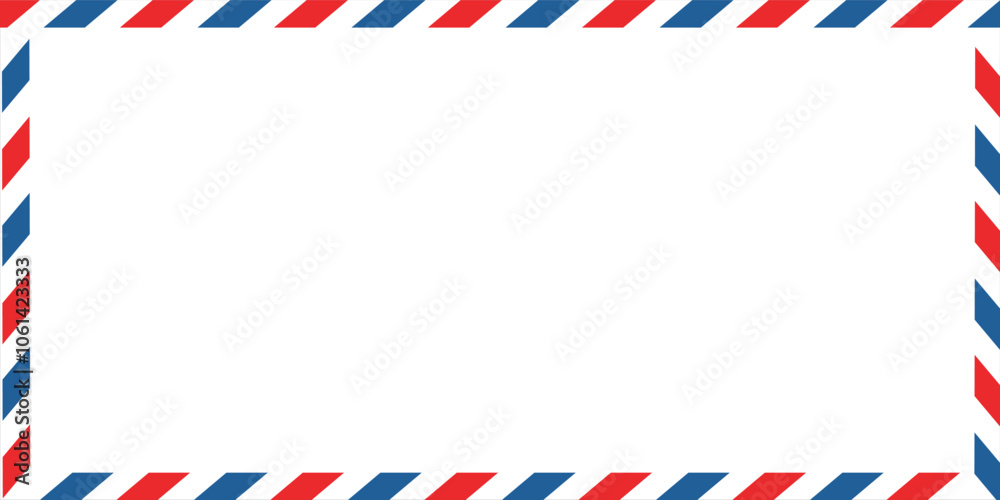 Airmail envelope frame with blue and red stripes on white background. International vintage letter border. Retro air mail postcard. Blank envelope. Airmail envelope frame with blue and red stripes on white background. International vintage letter border. Retro air mail postcard. Blank envelope.