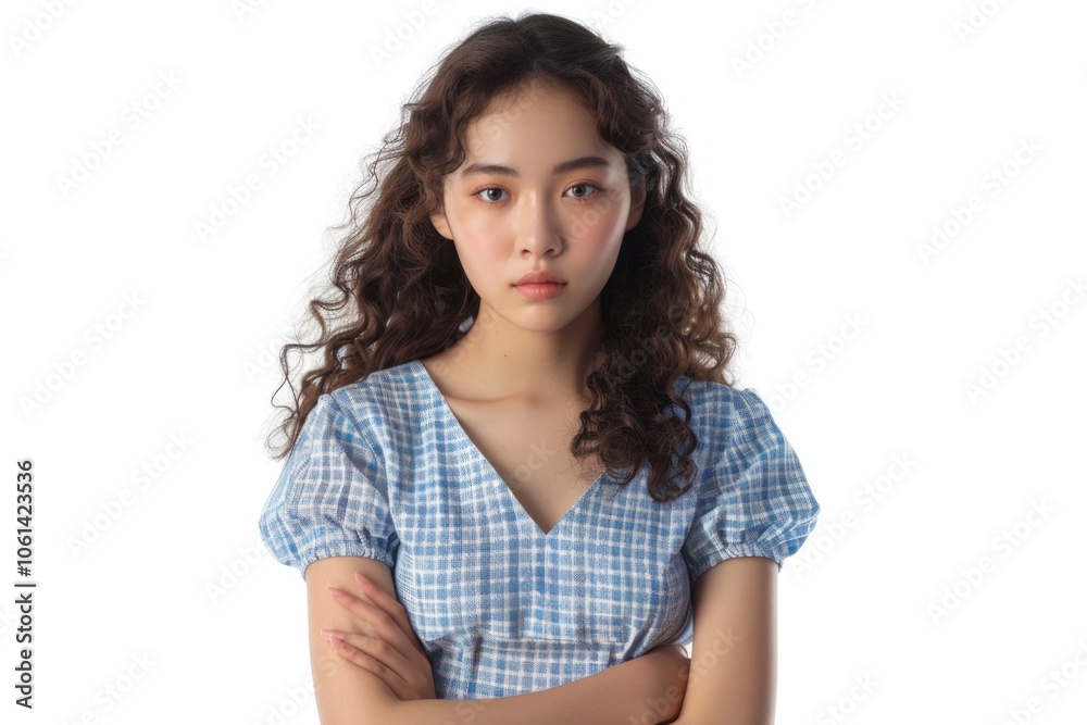 Portrait of young Asian woman with braces and curly hair. Portrait of young Asian woman with braces and curly hair.