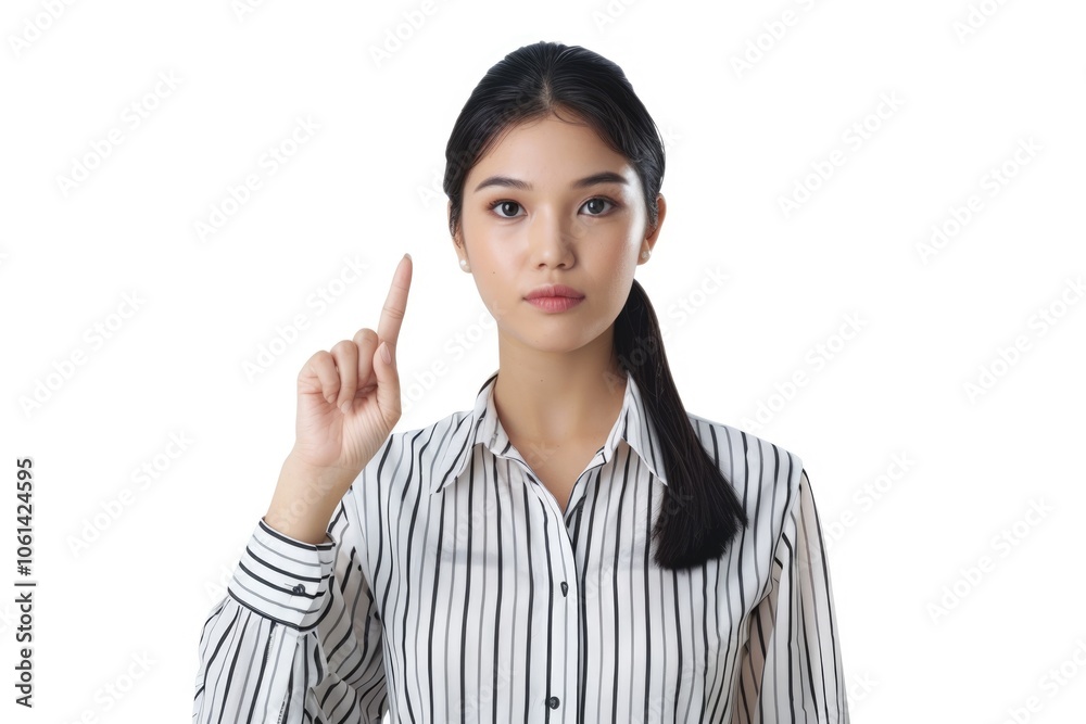 Young Asian woman with great idea poses in studio. Young Asian woman with great idea poses in studio.