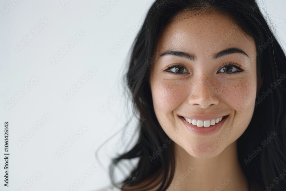 Beautiful young Asian woman smiling in studio portrait. Beautiful young Asian woman smiling in studio portrait.