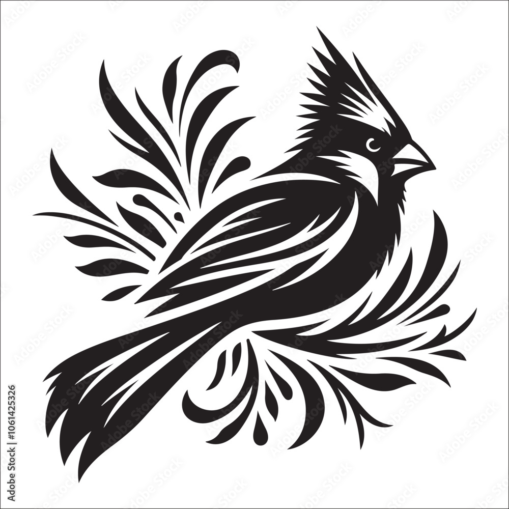 silhouette of a cardinal on white, Sketch of northern cardinal or redbird vector icon, Set of Cardinal Birds Silhouette, Northern cardinal