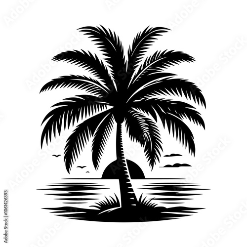 Palm tree silhouette, Tropical tree svg, tropical coconut, palm tree silhouette illustration