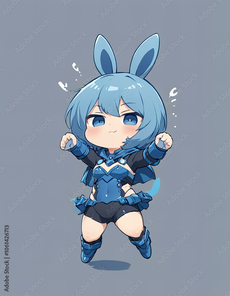 Photo Showing Minimalist chibi superhero rabbit character design. Photo Showing Minimalist chibi superhero rabbit character design.