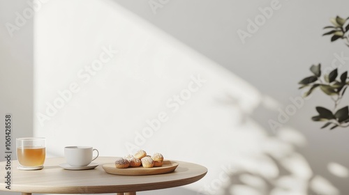 Cozy Morning Solace: A Serene Still Life of Warm Drinks and Treats photo