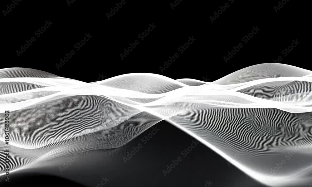 Abstract white lines in wave form over a black background.