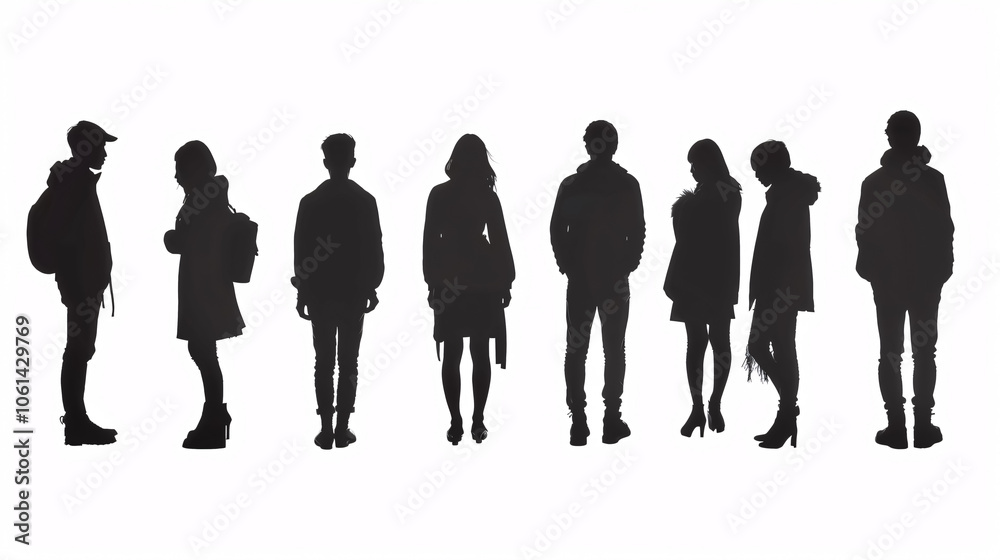 Silhouette of people viewed from behind on a white background. Silhouette of people viewed from behind on a white background.