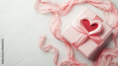 Romantic Pink Gift Box with Heart and Silky Ribbons