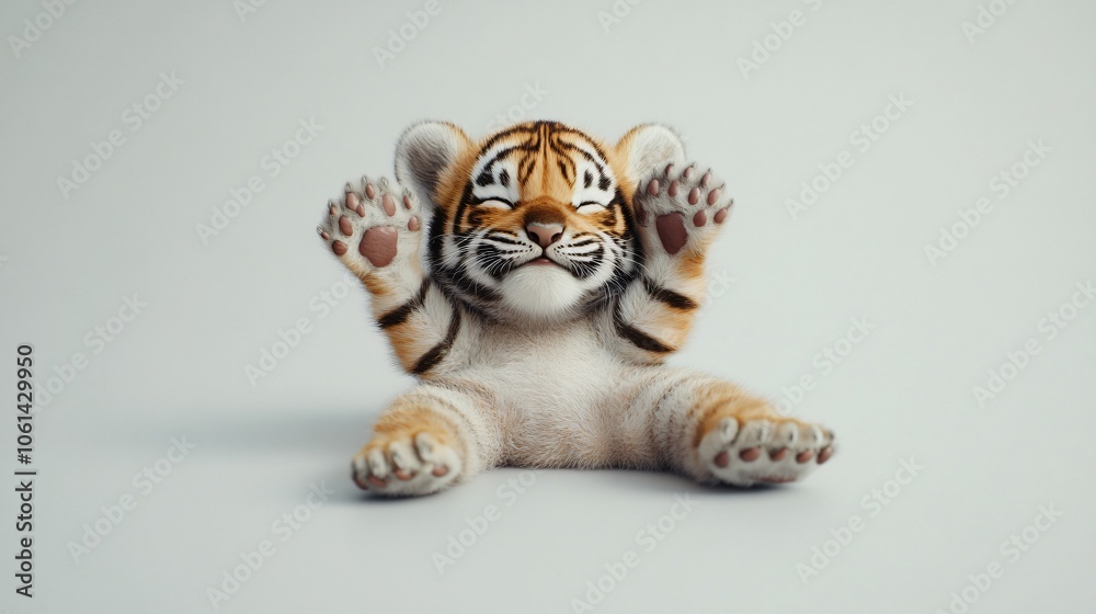 Fototapeta premium Adorable Tiger Cub with Paws Up