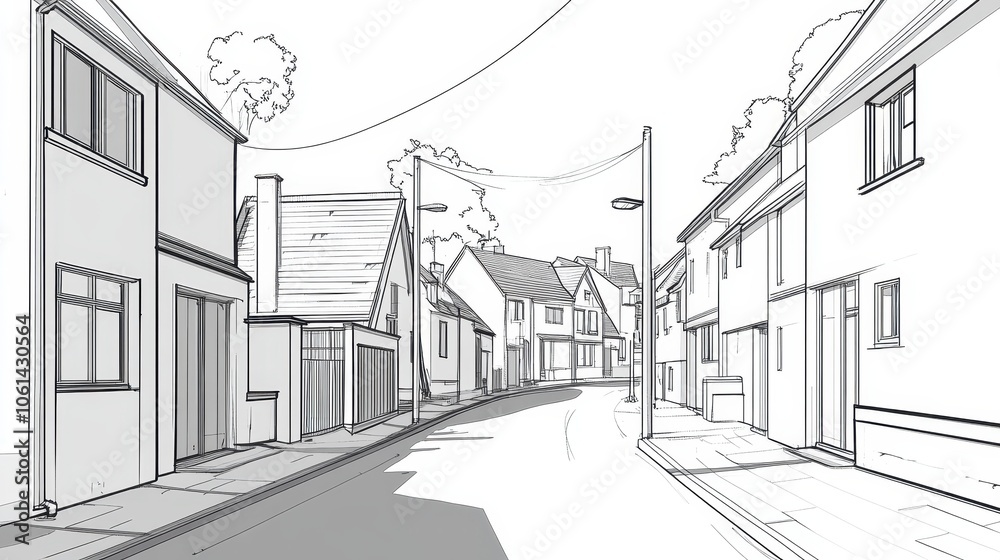 Quaint European Town Street Sketch Quaint European Town Street Sketch