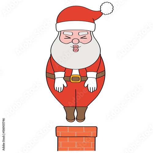 Santa claus character effort into a chimney with a cute face and pose