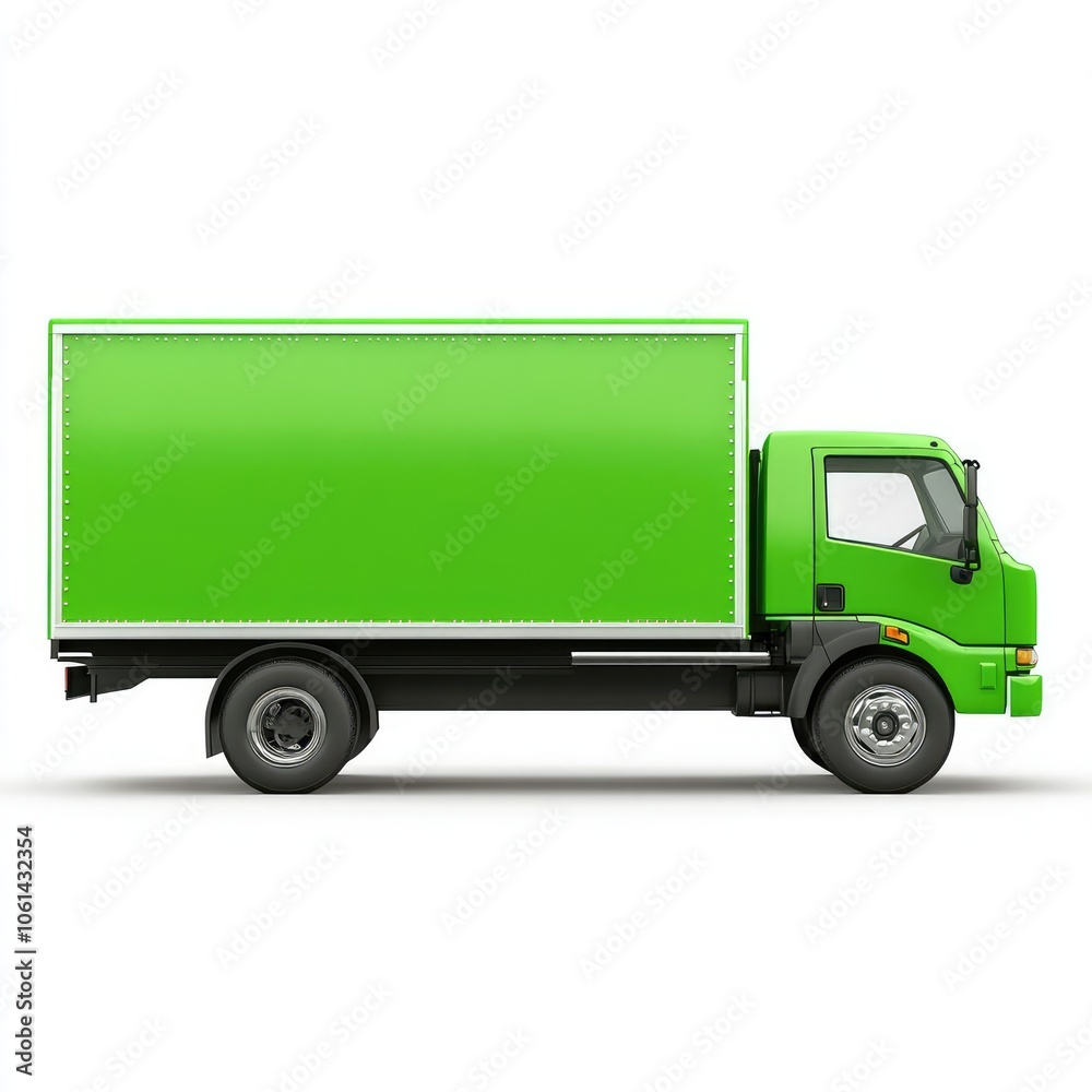 Bright Green Delivery Truck Isolated on White Background for Commercial and Transportation Use in Logistics and Shipping Industries Bright Green Delivery Truck Isolated on White Background for Commercial and Transportation Use in Logistics and Shipping Industries