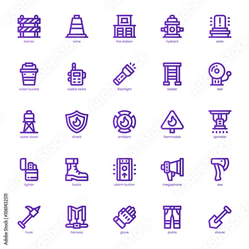Firefighter icon pack for your website, mobile, presentation, and logo design. Firefighter icon basic line gradient design. Vector graphics illustration and editable stroke.